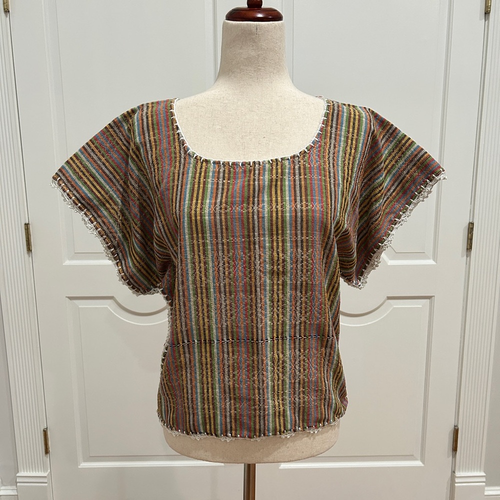 Multicolor Treadle Loom blouse Made in Oaxaca Mex. Handmade top, Artisanal made.
